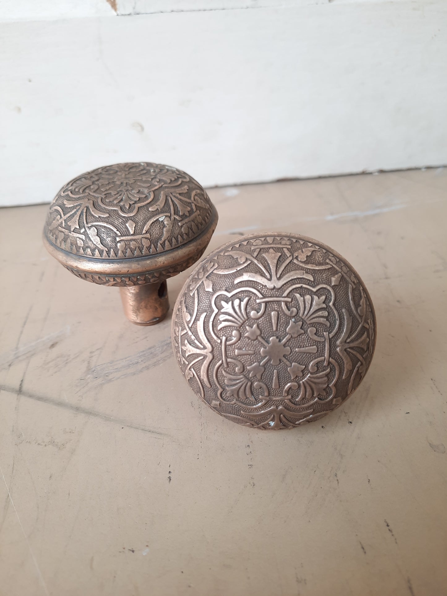 Victorian Wrought Bronze Aesthetic Style Doorknob Set, Antique Eastlake Bronze Ornate Door Knobs