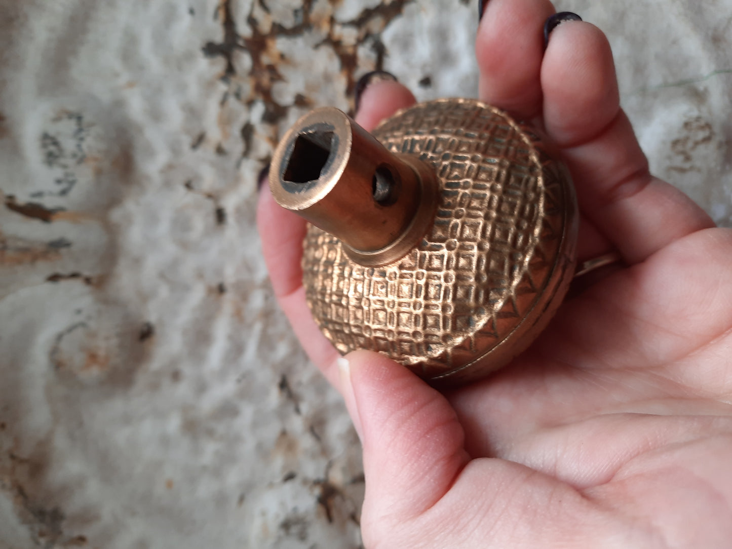 Asymmetrical Bronze Knob by Kenton ca. 1892, Antique Flower and Leaf Pattern Door Knob