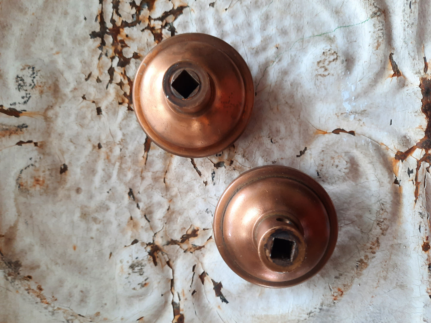 Banded Edge Bronze Door Knobs ca. 1885, Eastlake Vernacular Design Set of Antique Doorknobs, J 210