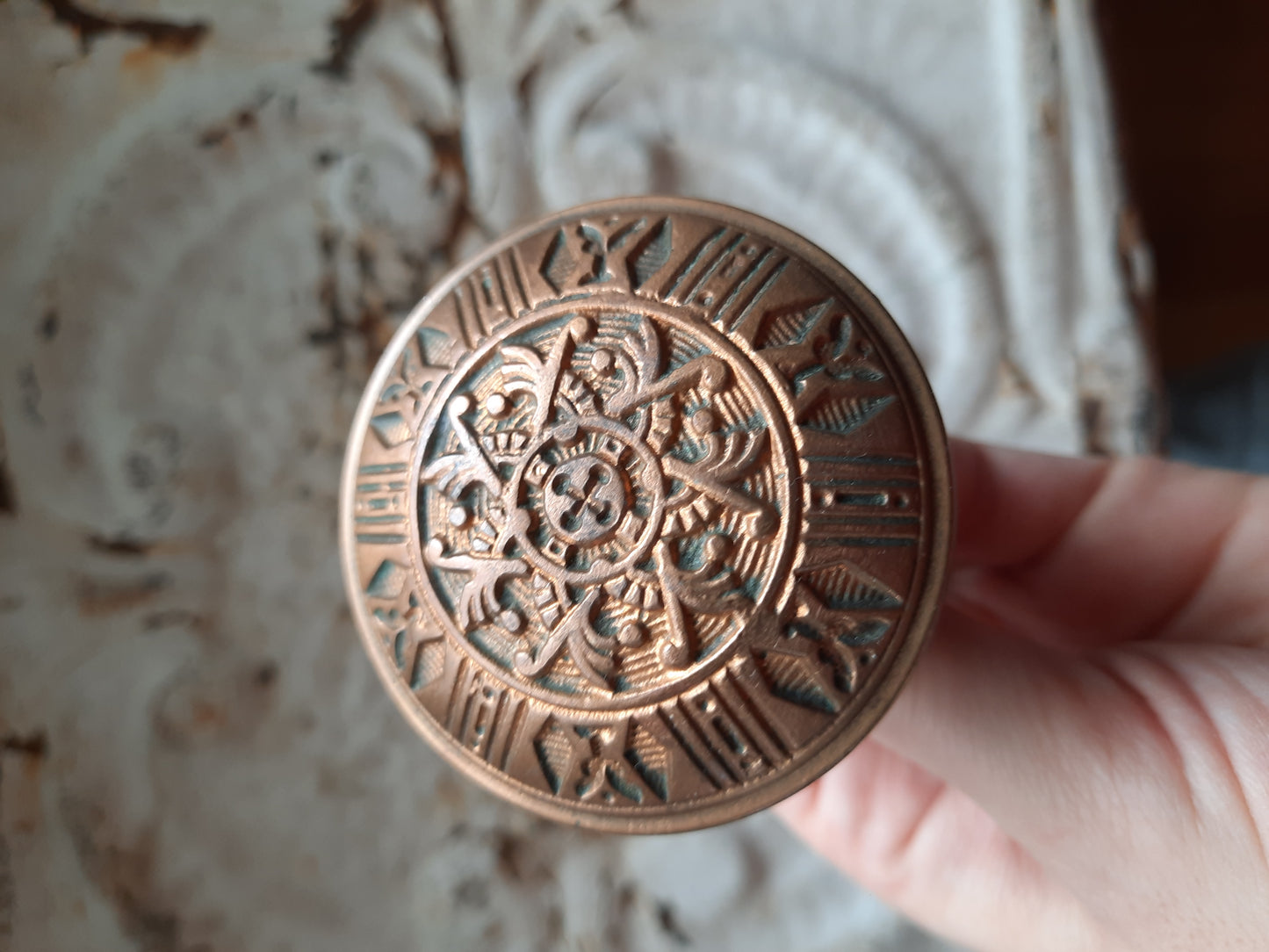Banded Edge Bronze Door Knobs ca. 1885, Eastlake Vernacular Design Set of Antique Doorknobs, J 210
