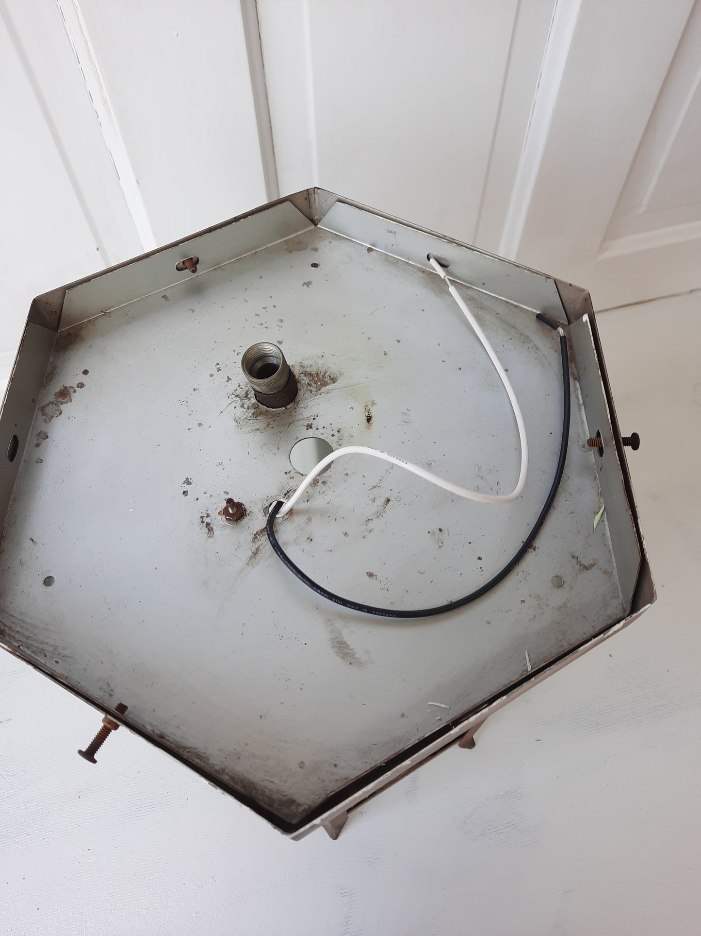 Vintage Gold and Glass Hexagonal Church Light, Flush Mount Lantern Style Ceiling Light