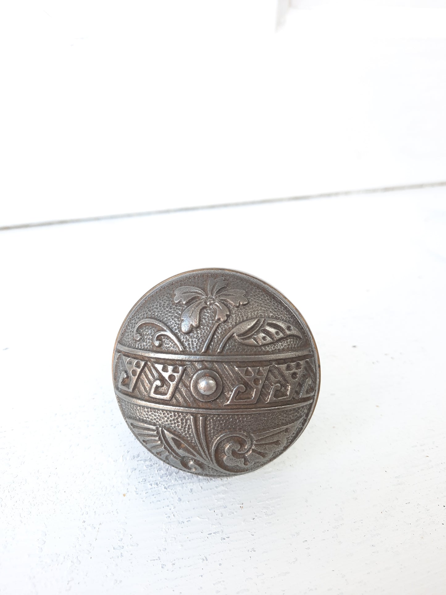 Asymmetrical Flower Design Iron and Bronze Antique Doorknob, Antique Door Knob with Flower