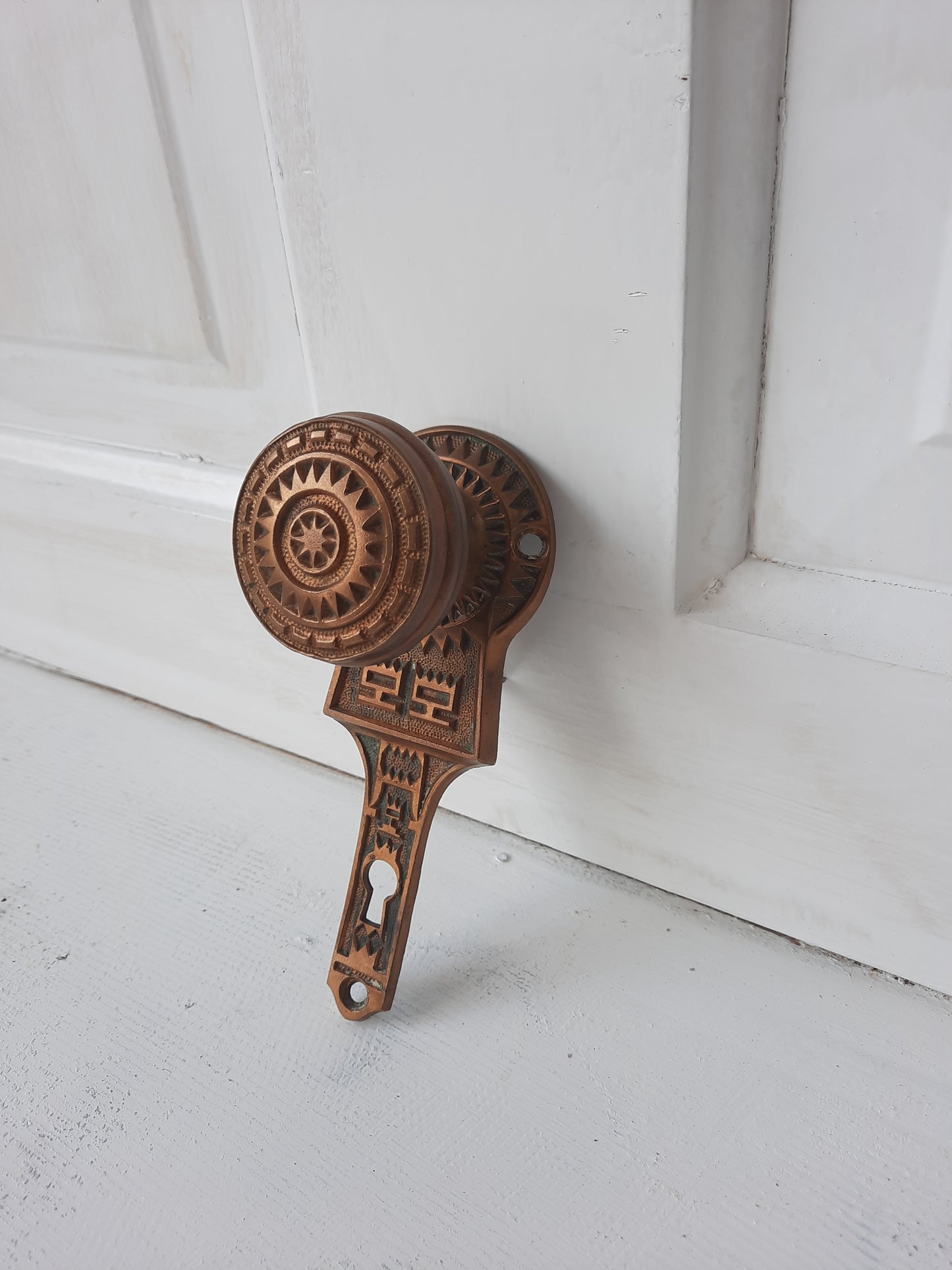 Gilbert Lock Works Antique Bronze Doorknob and Plate Combination