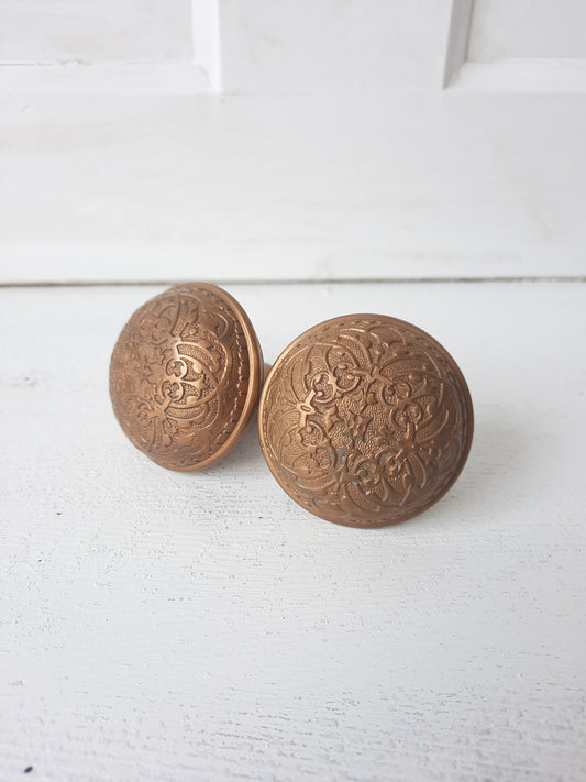 Pair of Solid Bronze Eastlake Doorknobs c. 1880, Victorian Eastlake Bronze Door Knob Set