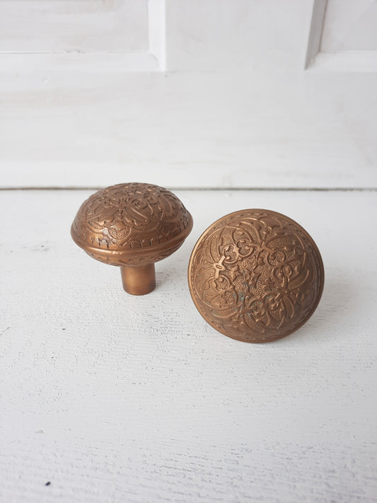 Pair of Solid Bronze Eastlake Doorknobs c. 1880, Victorian Eastlake Bronze Door Knob Set