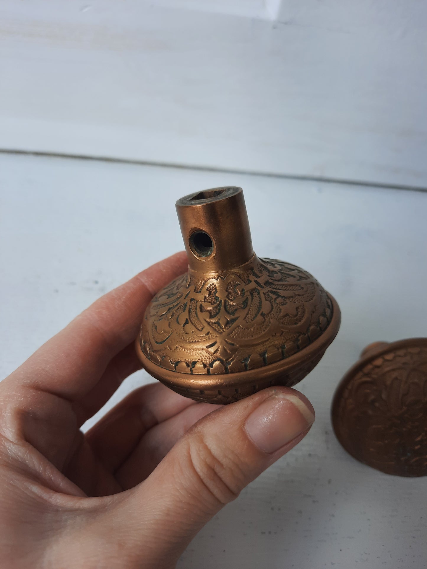 Pair of Solid Bronze Eastlake Doorknobs c. 1880, Victorian Eastlake Bronze Door Knob Set