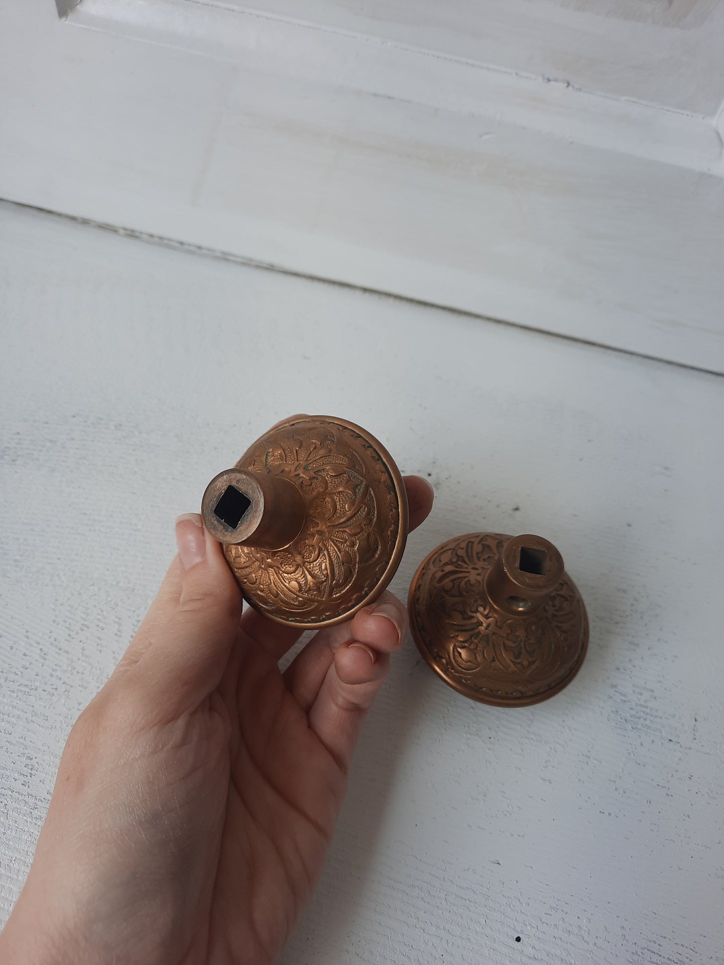 Pair of Solid Bronze Eastlake Doorknobs c. 1880, Victorian Eastlake Bronze Door Knob Set