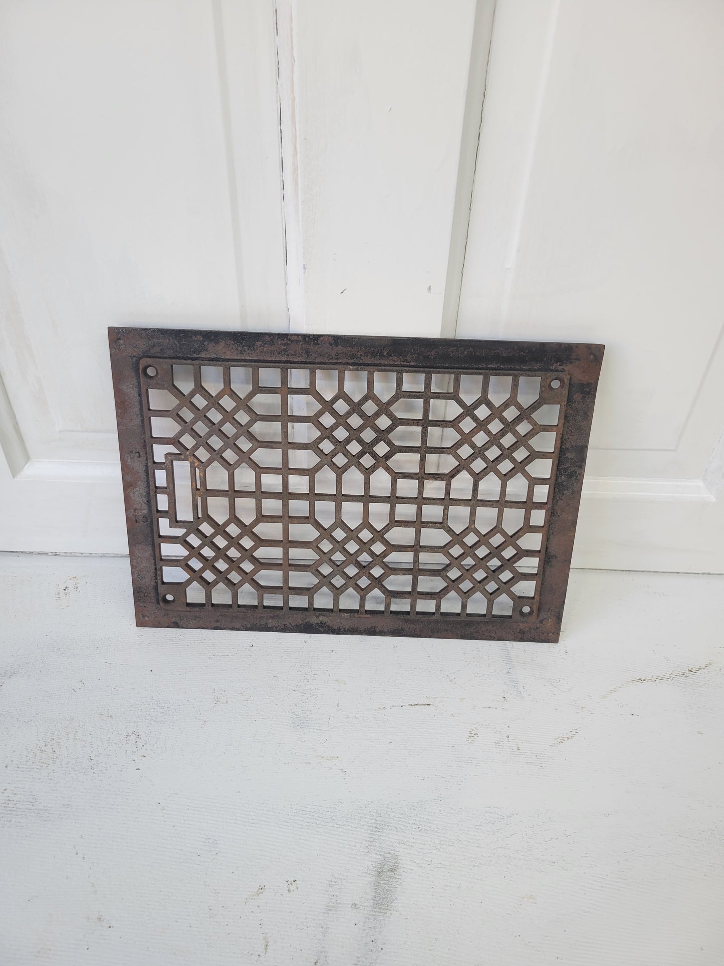 14 x 10 Ornate Iron Floor Grate, Antique Iron Vent Cover #052902