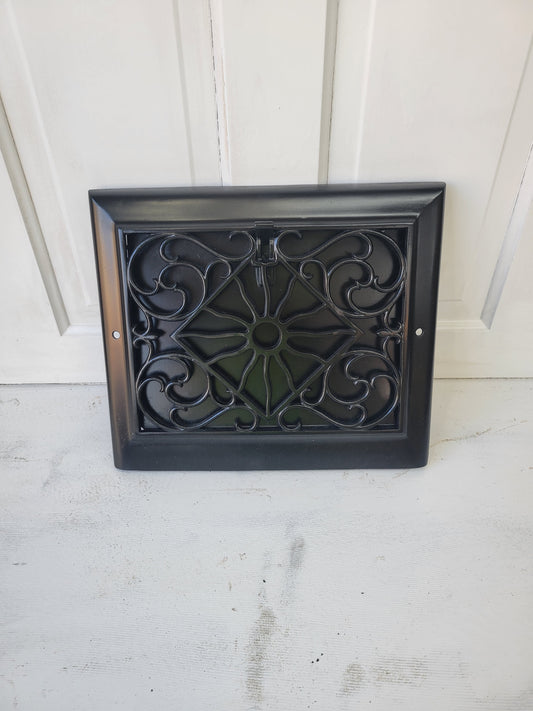 Black Cast Iron Ornate Baseboard Vent, Antique Angled Vent Cover with Damper