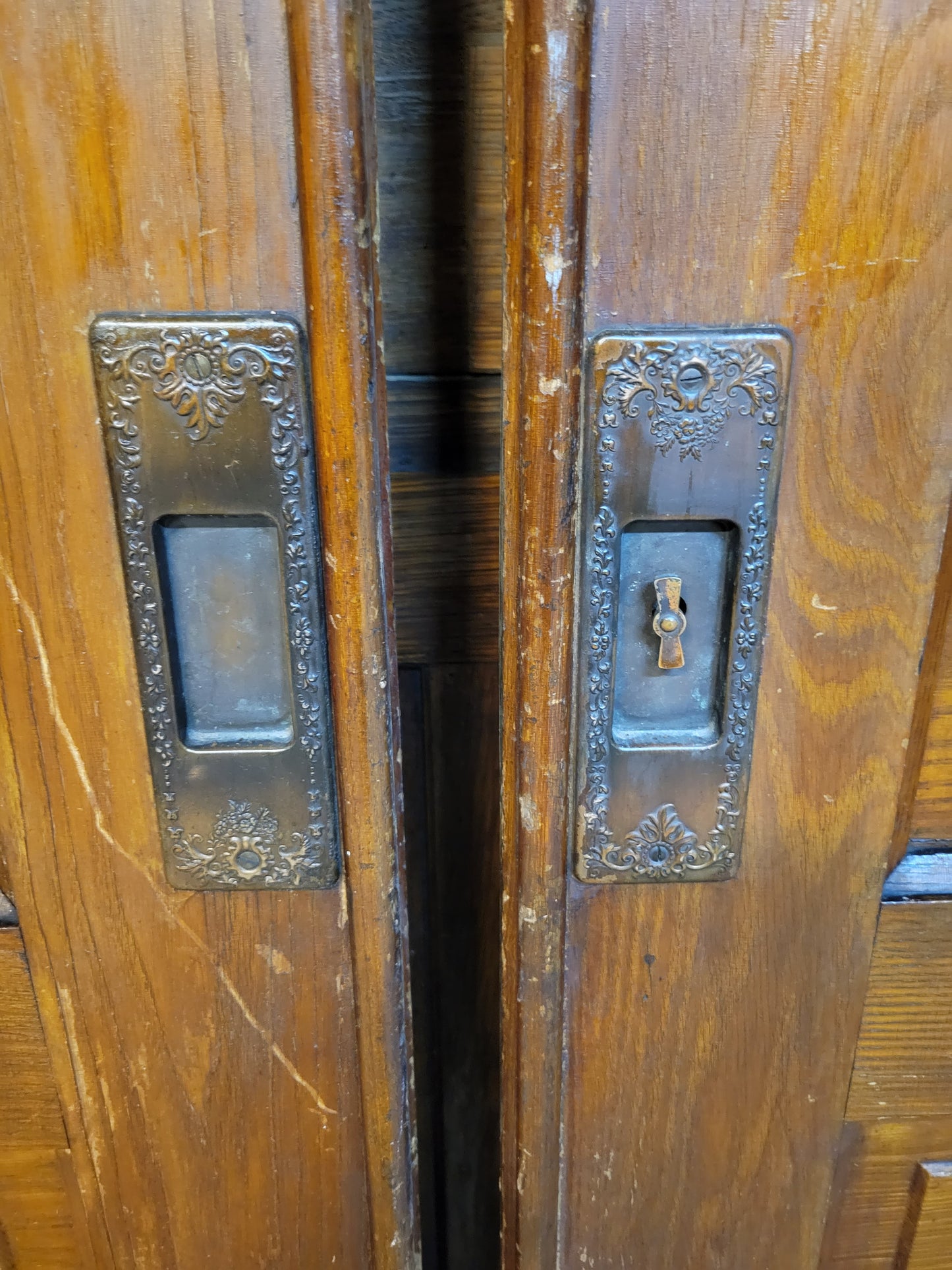 72" Wide Antique Double Pocket Door Set, Set of Large Wood Rolling Doors