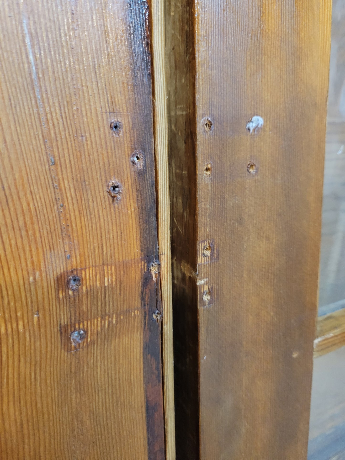60" Antique Wood French Door Pair, Set of Glass 10 Pane Double Doors