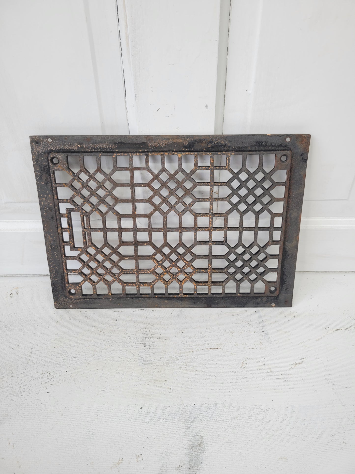 Antique Iron Lattice Pattern 14 x 10 Ornate Floor Grate, Antique Iron Vent Cover #061206