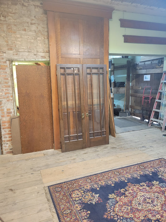 Vintage Pair of Mission Style French Doors, Antique Glass Double Doors