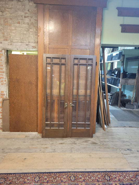 Vintage Pair of Mission Style French Doors, Antique Glass Double Doors
