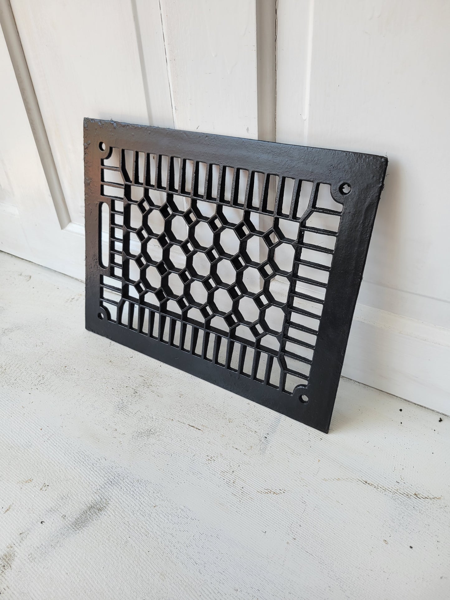 Black 11 x 14 Antique Cast Iron Working Vent Cover, Floor Register Cover with Dampers #062001
