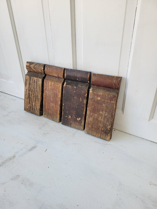 4 Matching Antique Plinth Blocks, Base Trim Corner Blocks #062101