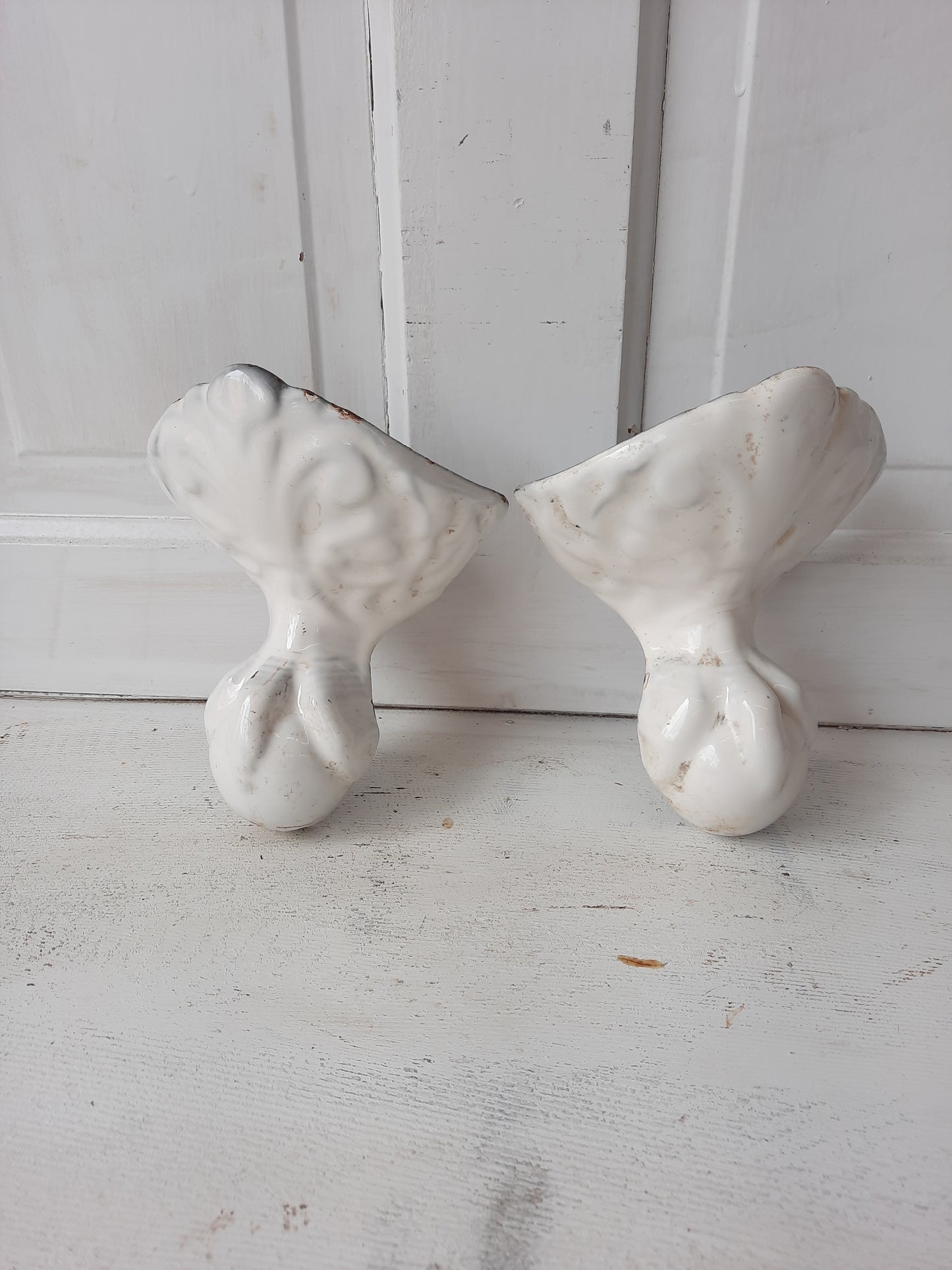 Antique Pair of Cast Iron and Porcelain Ball and Claw Design Bathtub Feet #070102