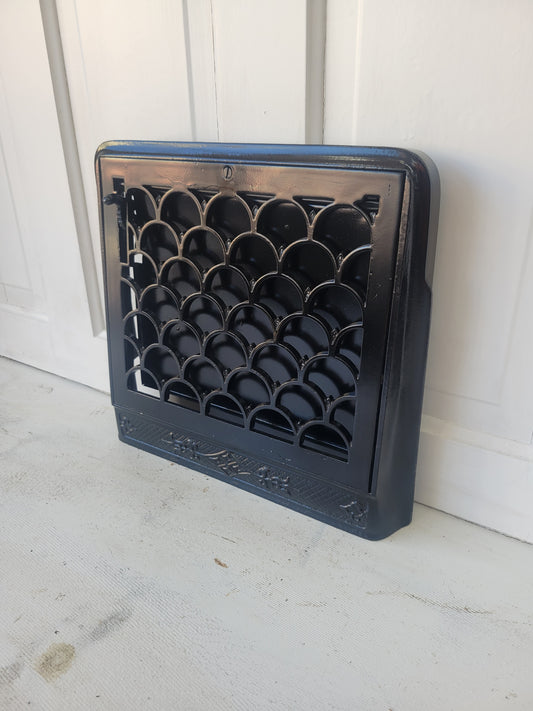 Fish Scale Cast Iron Baseboard Vent, Antique Angled Vent Cover with Louver Back #071401