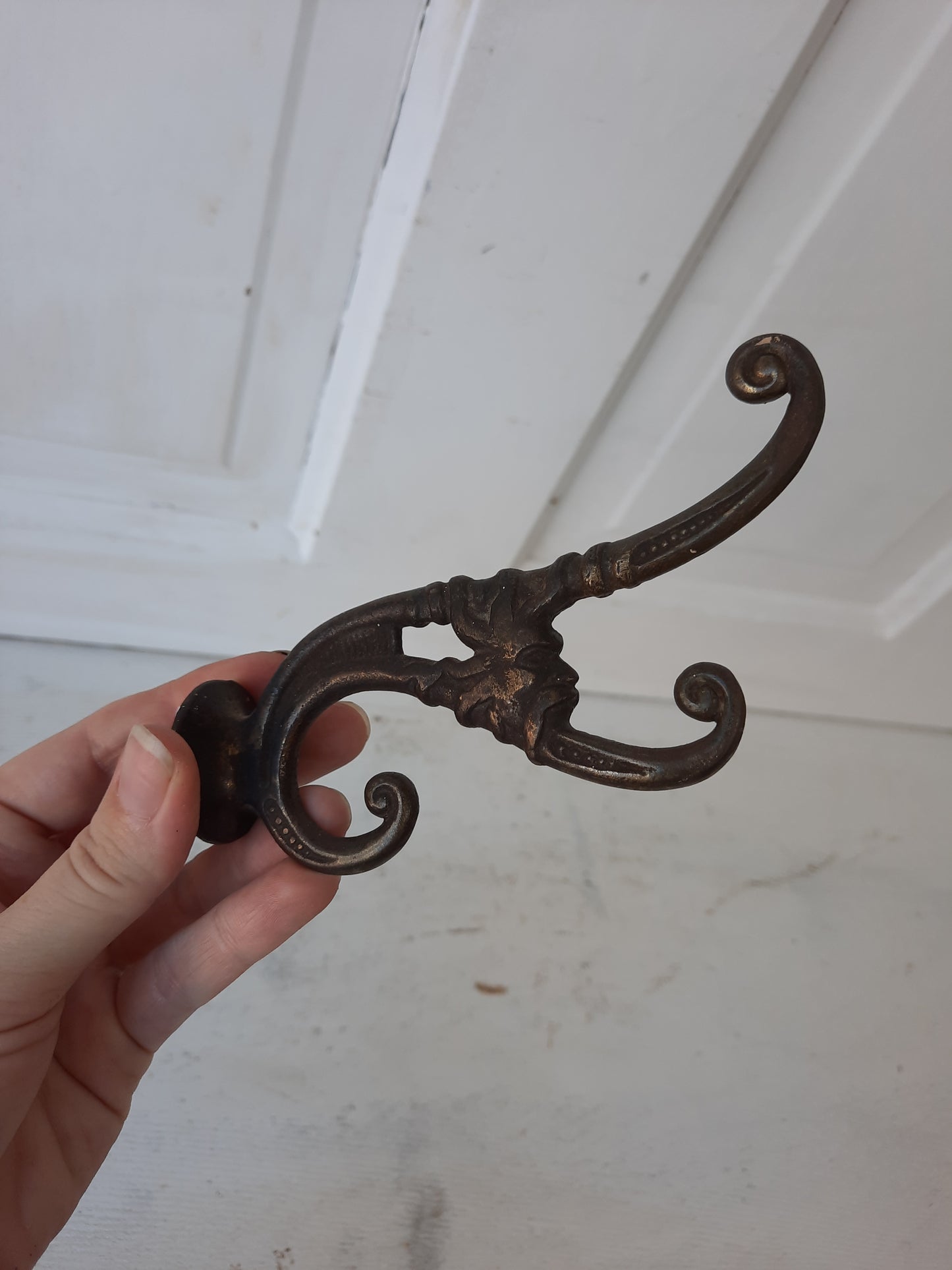 Ornate Victorian Hook with North Wind Face, Fancy Antique Wall Hook with Bronze Plating