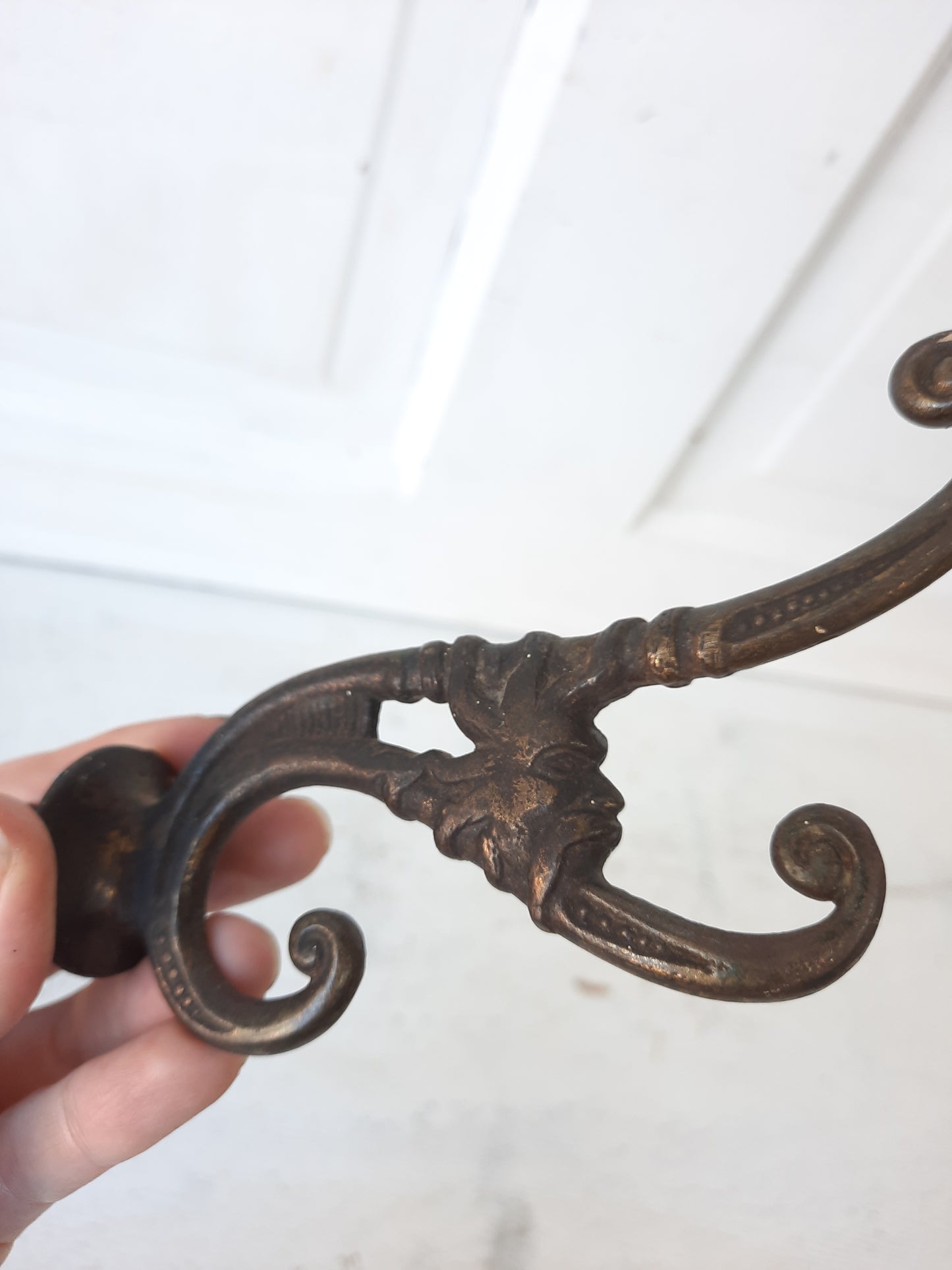 Ornate Victorian Hook with North Wind Face, Fancy Antique Wall Hook with Bronze Plating