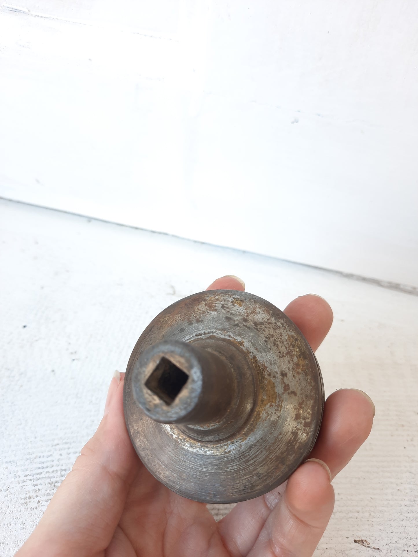 Vernacular Iron Doorknob by Russell Erwin c. 1880, Antique Eastlake Style Drum Knob 072711