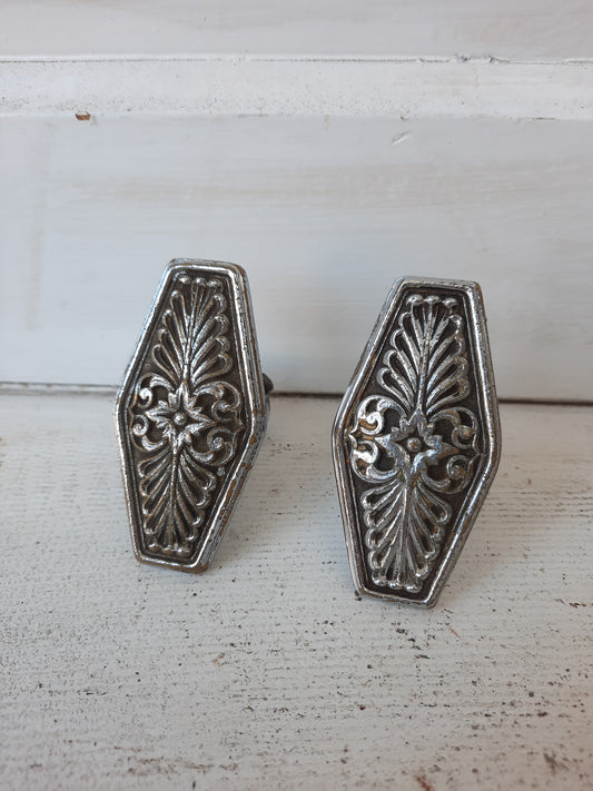 Pair of Waldorf Astoria Nickel-Plated Bronze Doorknobs, 1920s Coffin Shape Door Knobs 072712