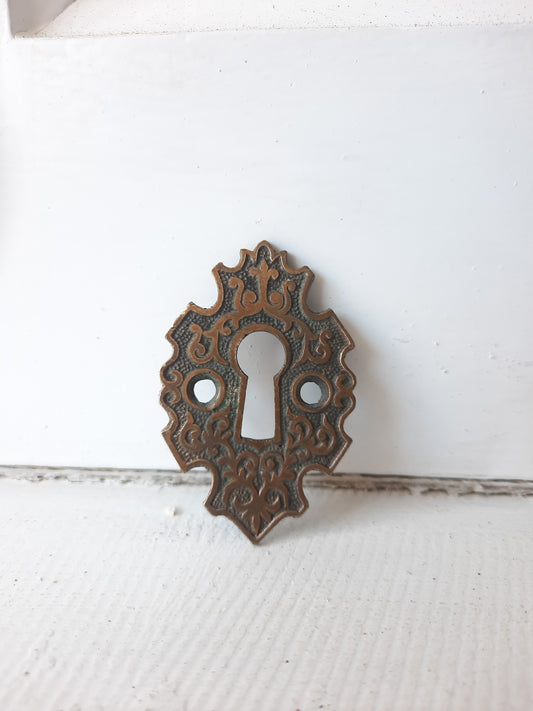 Fancy Bronze Key Hole Escutcheon, Ornate Skeleton Keyhole Plate Cover 072714