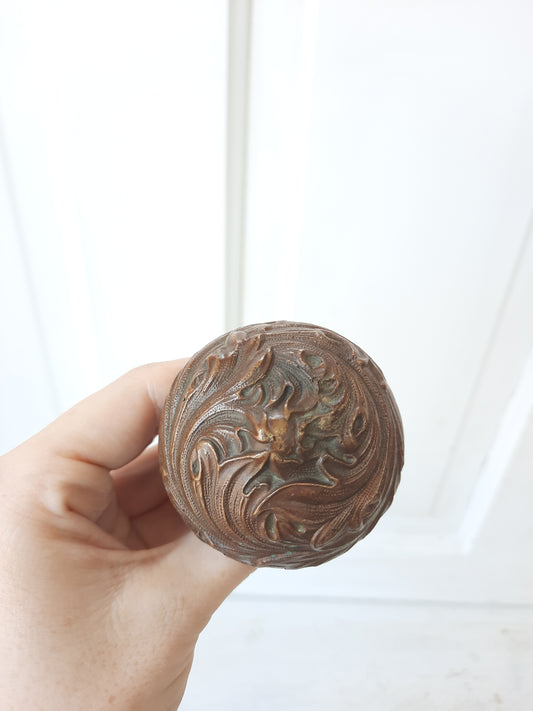 Florence or Dresden Knob by Corbin Hardware, Antique Bronze Doorknob, Acanthus Leaf Antique Door Knob