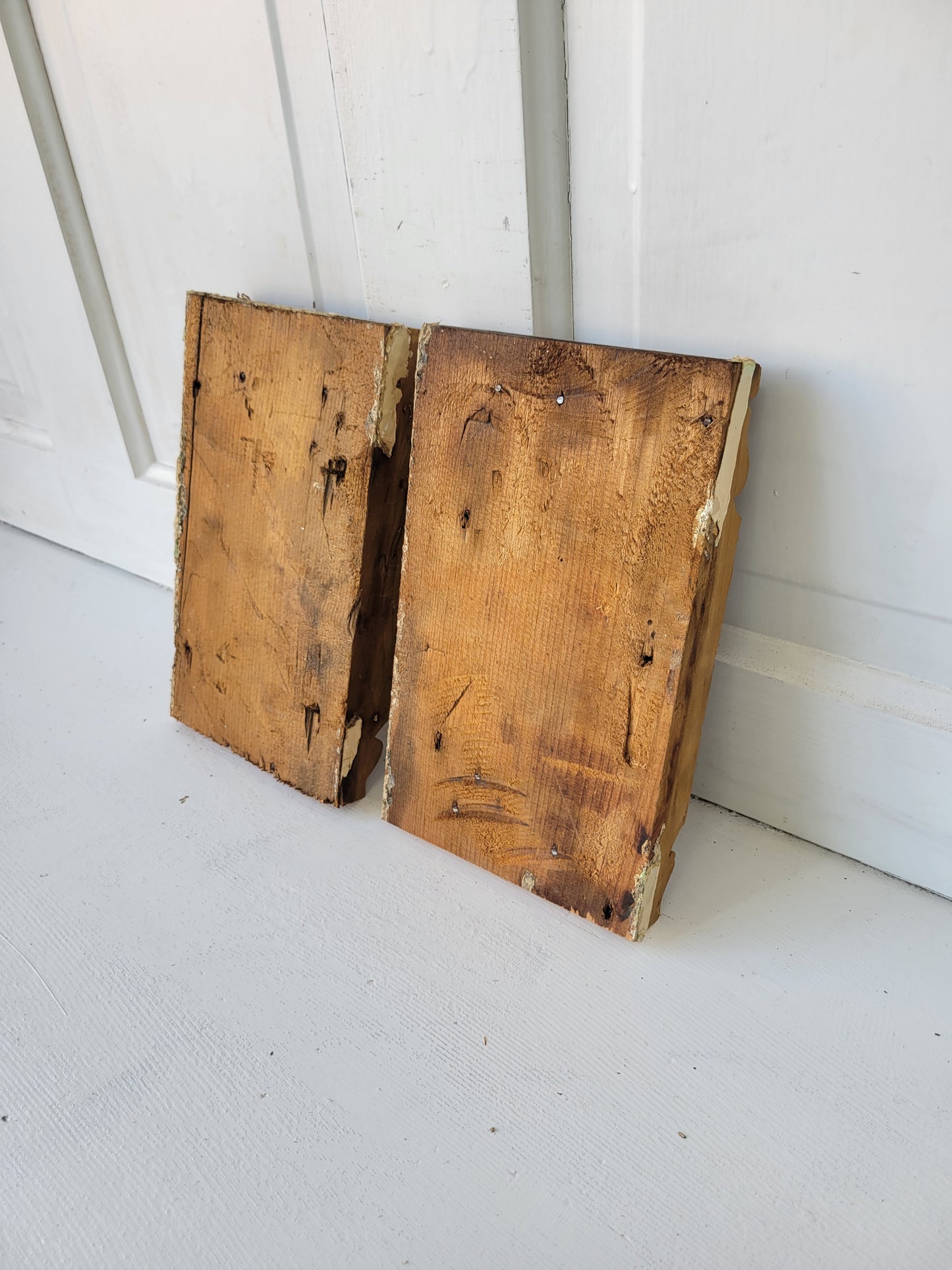 Pair of Antique Spoon Carved Plinth Blocks, Vintage Base Wood Trim Blocks #080102