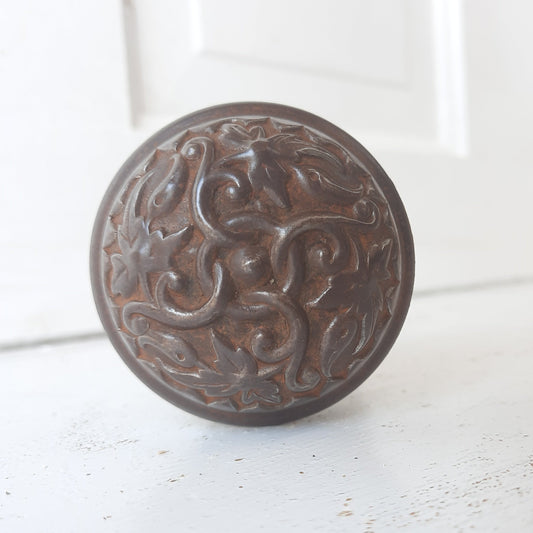 HOLD Pair of Victorian Wrought Steel Doorknobs, Fancy Antique Pair of Door Knobs 081005