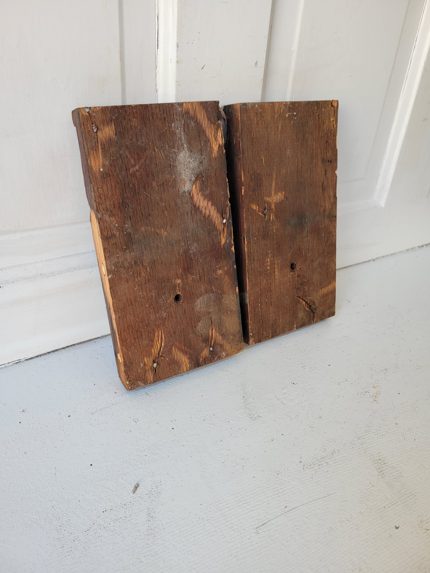 Two Antique Spoon Carved Plinth Blocks, Vintage Base Wood Trim Blocks #081701