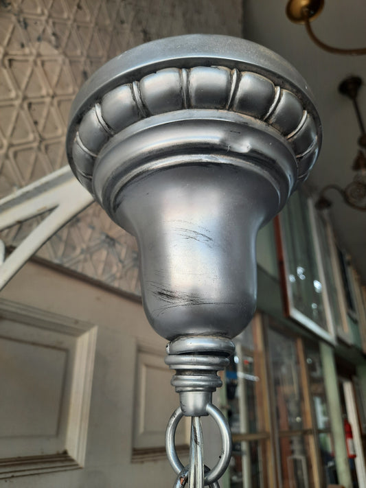 Pierced Metal Antique Chandelier in Pewter Finish, Aged Silver Riddle Style Chandelier