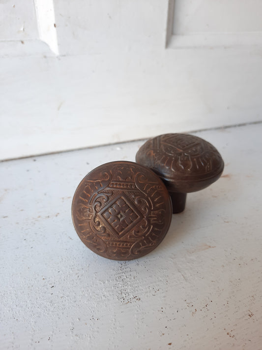 Wrought Steel Canton Doorknob by Corbin, Antique Eastlake Doorknob Set 082901