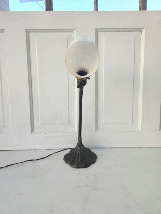 Vintage Iron and Milk Glass Gooseneck Lamp, Vintage Desk Lamp or Task Lamp 083104