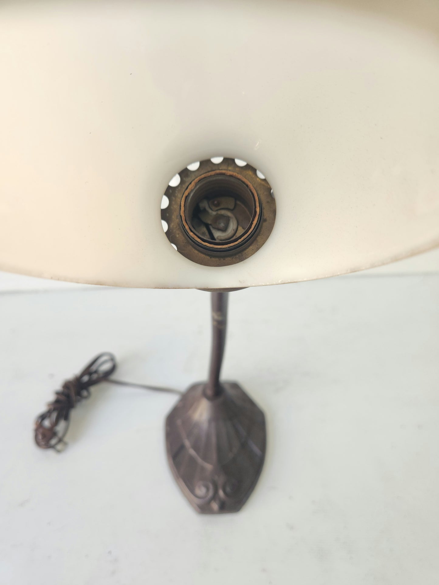 Vintage Iron and Milk Glass Gooseneck Lamp, Vintage Desk Lamp or Task Lamp 083105