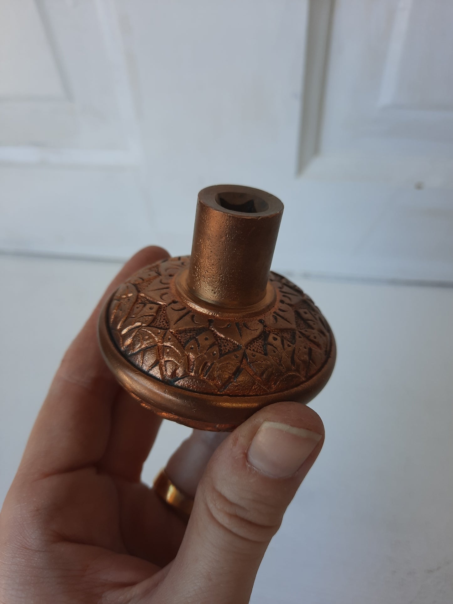 Russell Erwin Bronze Eastlake Flower Doorknob from Victorian Era, Vintage Brass Doorknob, Geometric Design 083112