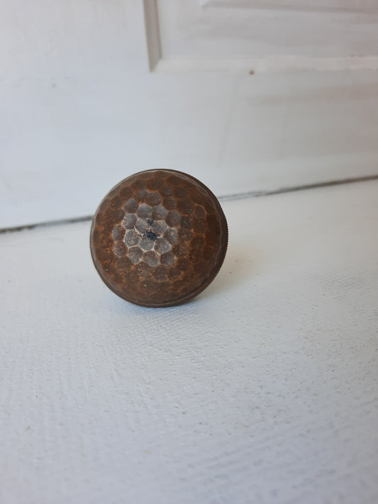 Small Solid Bronze Doorknob with Hammered Texture, Small Size Antique Door Knob Victorian Era, 083114