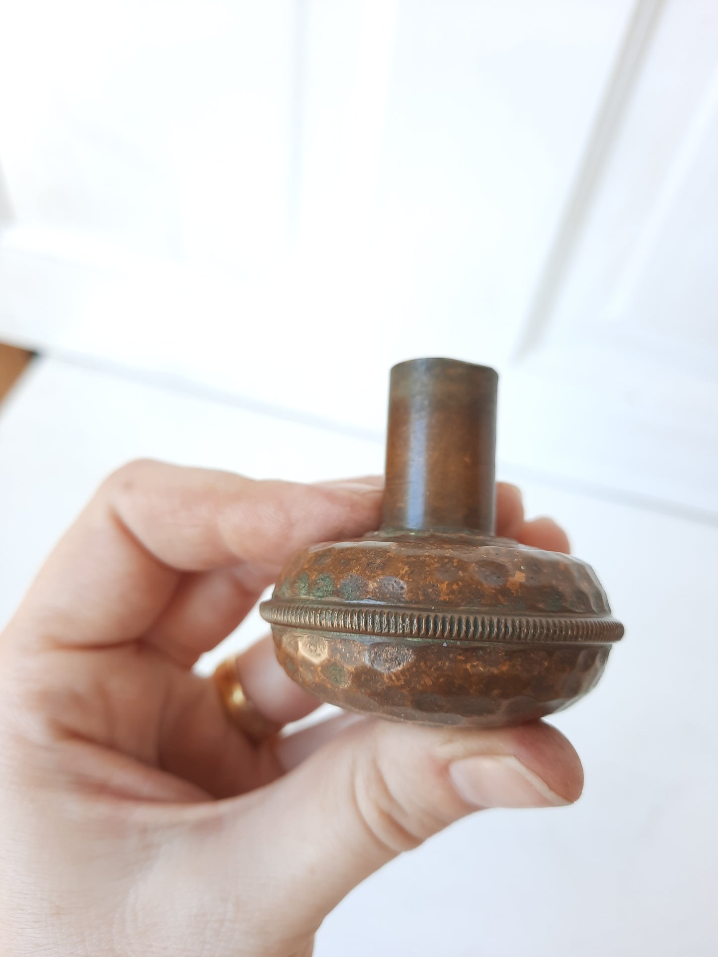 Small Solid Bronze Doorknob with Hammered Texture, Small Size Antique Door Knob Victorian Era, 083114