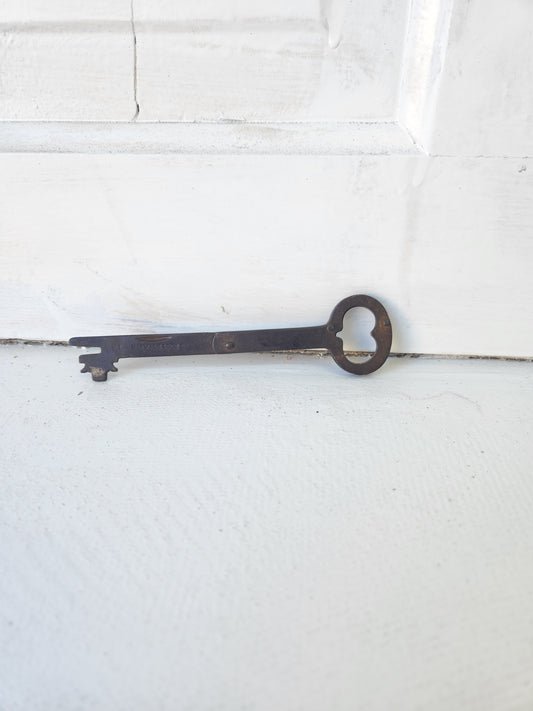 Large Antique Folding Door Key, Victorian Era Iron Folding Skeleton Key, Norwalk 090203