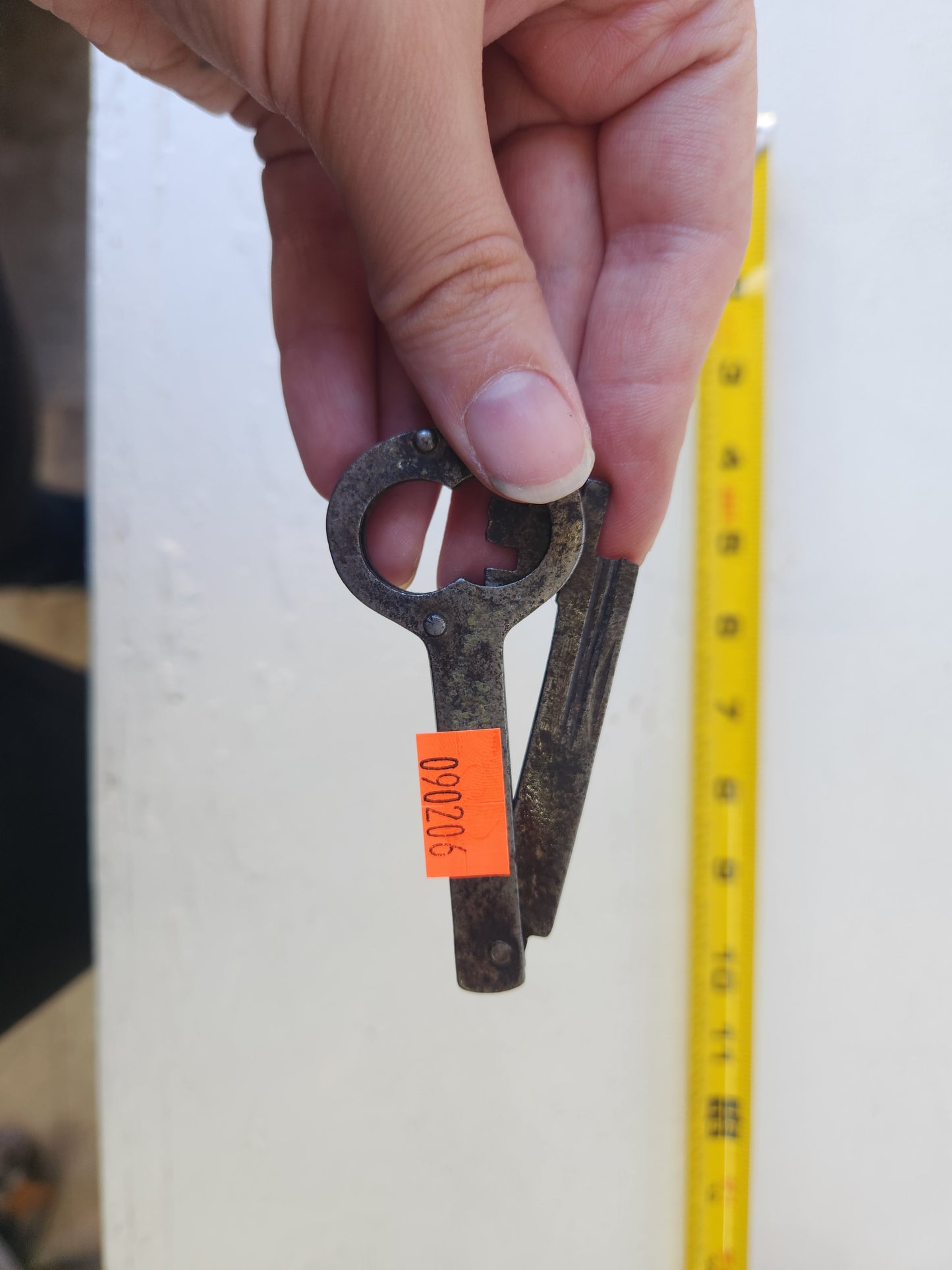 Large Antique Folding Door Key, Victorian Era Iron Folding Skeleton Key,Branford  090206