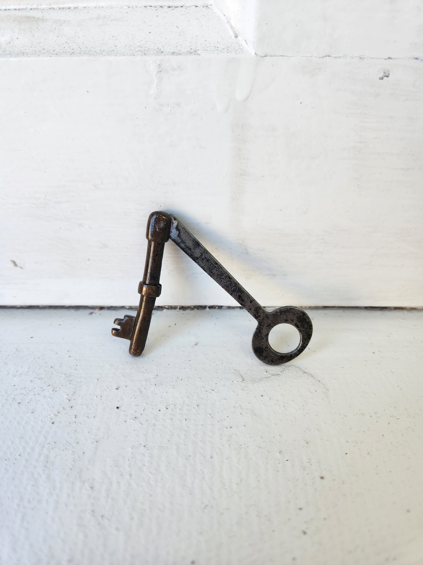 Large Antique Folding Door Key, Victorian Era Iron Folding Skeleton Key, Mallory Wheeler 090207