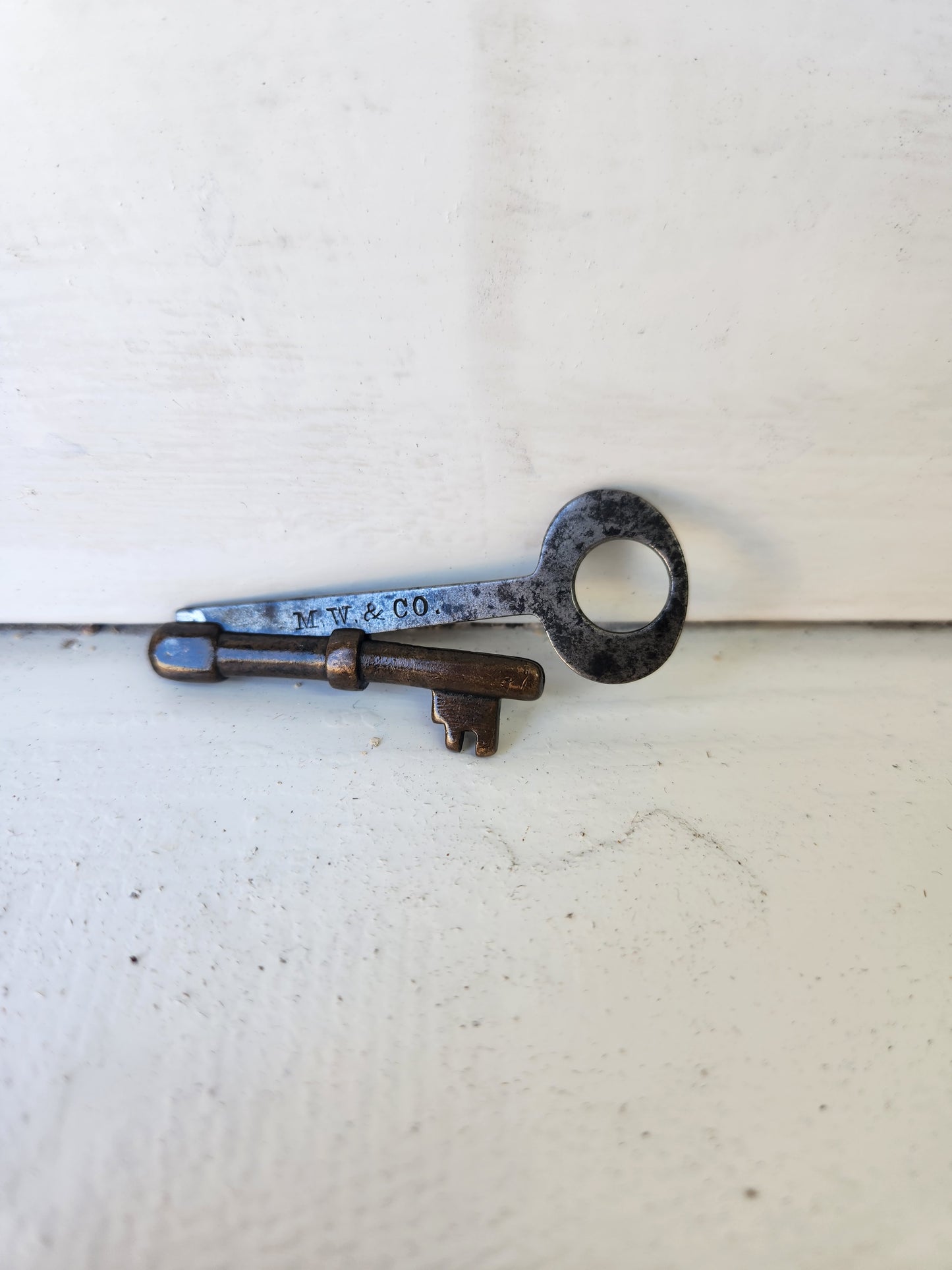 Large Antique Folding Door Key, Victorian Era Iron Folding Skeleton Key, Mallory Wheeler 090207