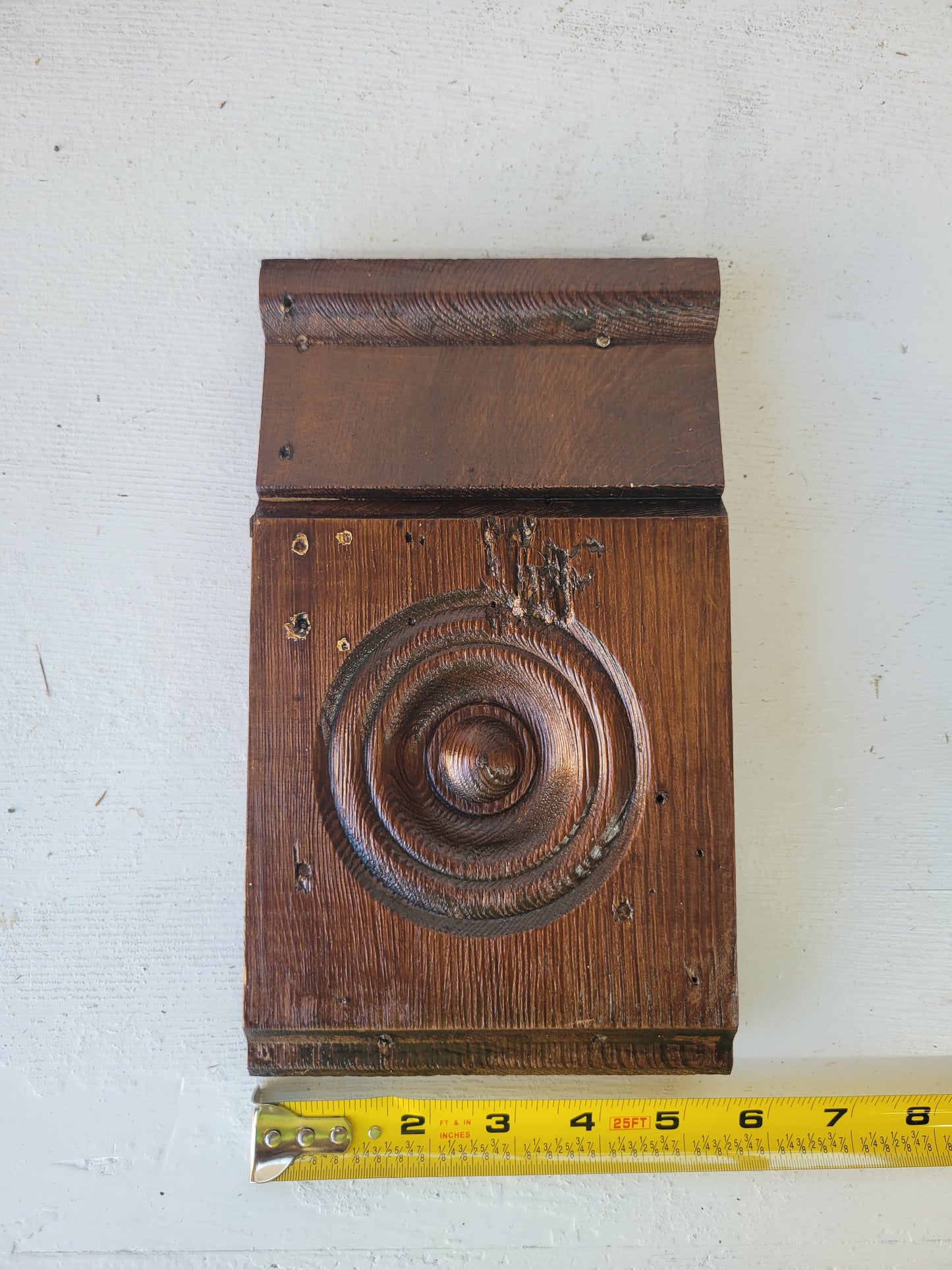 Five Antique Bullseye Plinth Blocks, Vintage Carved Wood Trim Blocks #090403