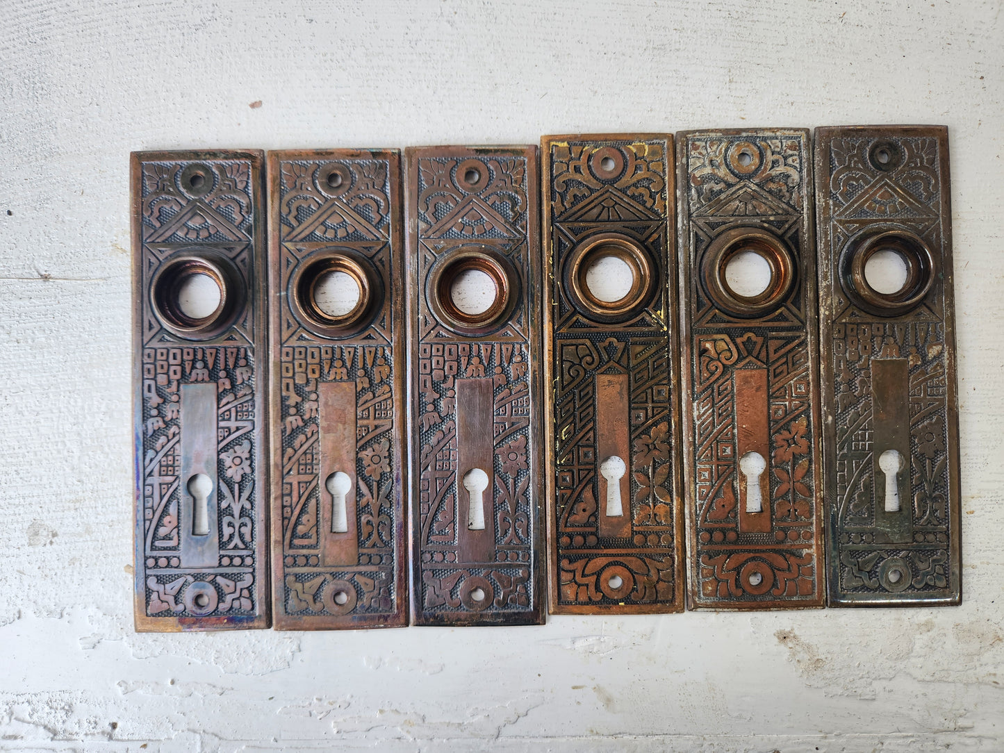 2 Eastlake Brass Backplates, Architectural Salvage, Ceylon Pattern Back Plates, Antique Escutcheons, Ornate Brass #090706