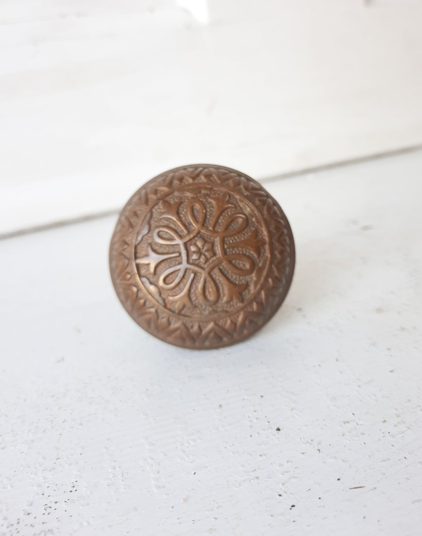 1873 Small Yale Doorknob with Ornate Pattern, Antique Bronze Door Knob from Victorian Era 090901