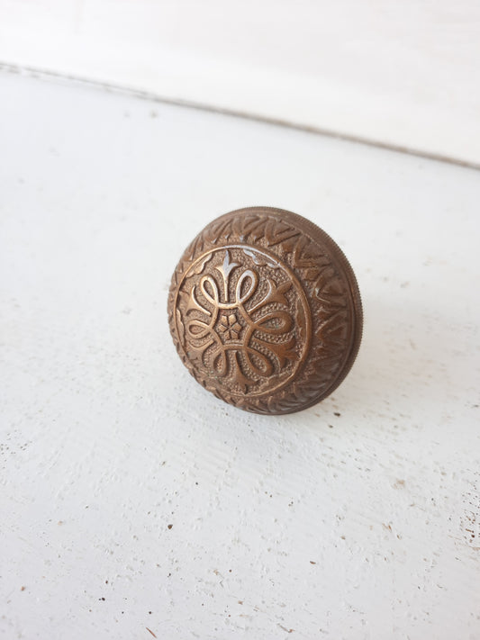 1873 Small Yale Doorknob with Ornate Pattern, Antique Bronze Door Knob from Victorian Era 090901