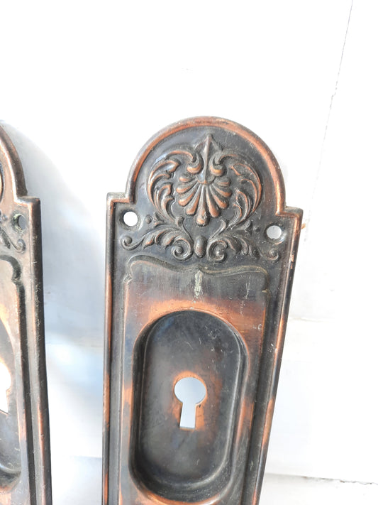 Antique Double Pocket Door Pull Set, Copper and Brass Recessed Sliding Door Handles 091206