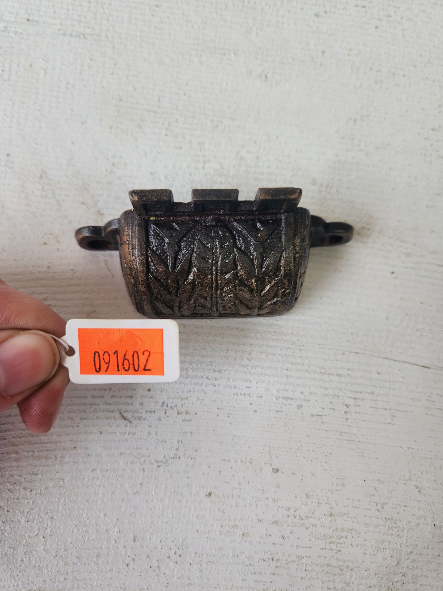 Pair of Antique Bin Pulls, Eastlake, Victorian Era Cast Iron Small Drawer Handle 091602
