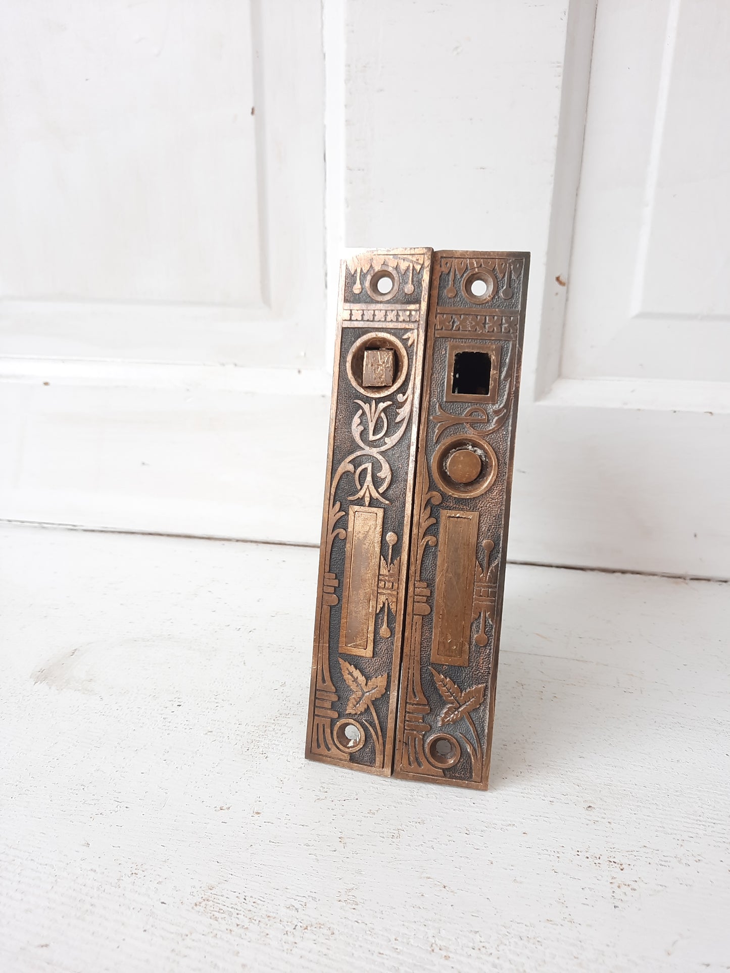 Pair of Ornate Antique Pocket Door Mortise Lock, Double Rolling Door Lock Working Condition 091611