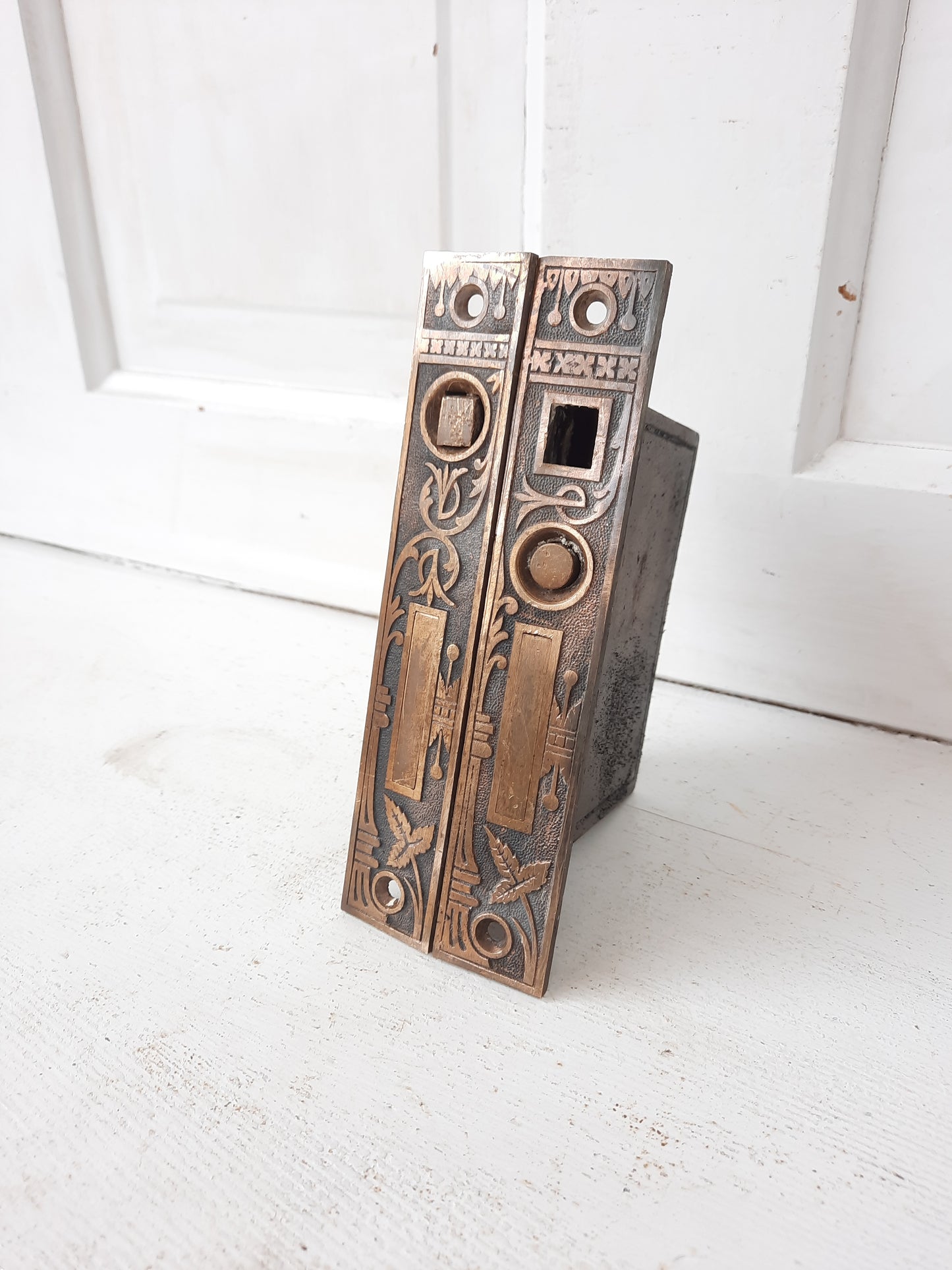Pair of Ornate Antique Pocket Door Mortise Lock, Double Rolling Door Lock Working Condition 091611